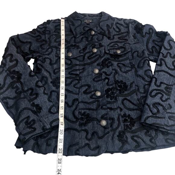 Analogy Black Trim Classic Denim Jacket Top Stitching Detail Silver Tone Buttons - Picture 10 of 16